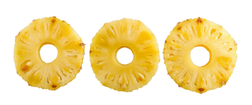Set of pineapple rings isolated on transparent background