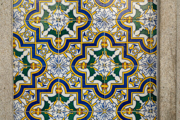 azulejos, tiles, on the facade of a house in Braga, Portugal