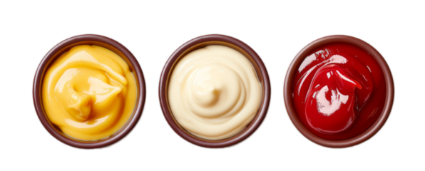 Set of sauce, ketchup, mayonnaise and mustard isolated on transparent background