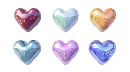 Fototapeta premium Set of 3d cartoon colorful hearts isolated on transparent background