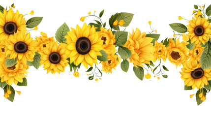 Sunflower Border isolated on PNG Background