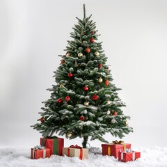 christmas tree with a white background and a few gifts placed under