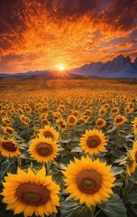 Obraz premium sunflower on sunset background