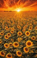 Fototapeta premium sunflower on sunset background