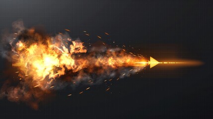 Rocket fire trails on transparent background, real 3D modern airplane take off or ballistic burst tracks. Rocket fire trails with black smoke, spacecraft startup launch, space jet flames.