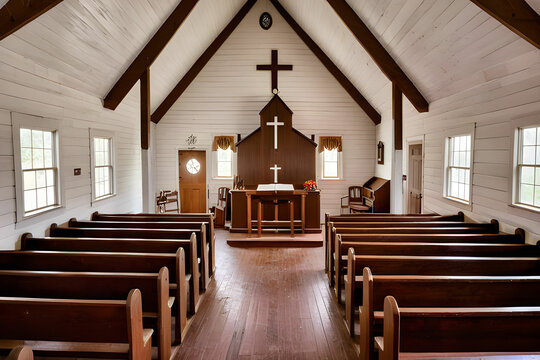 Beautiful interior of little country church in the Great Smoky Mountains National Park