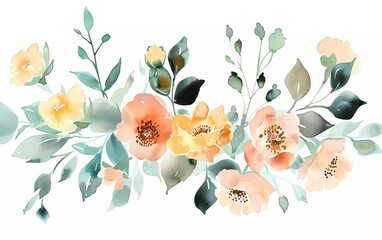 watercolor flowers. illustration of flowers, leaves and buds. Botanical compositions for weddings