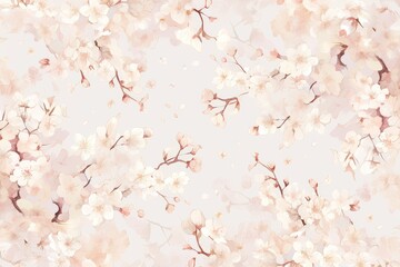 A seamless pattern of delicate cherry blossoms dancing in the wind
