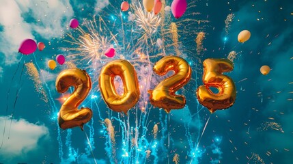 golden balloons with the number 2025 floating in the air