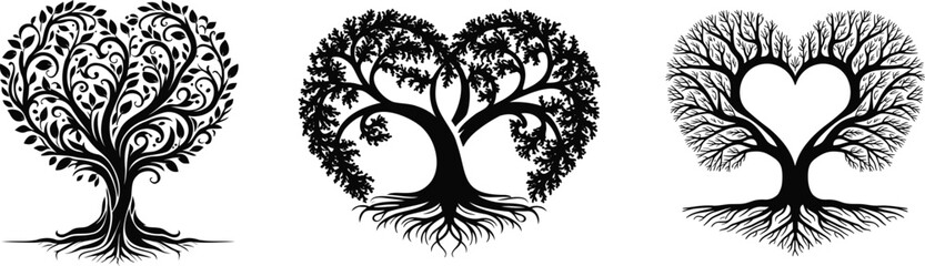 Obraz premium Set of love shape tree, vector illustration.