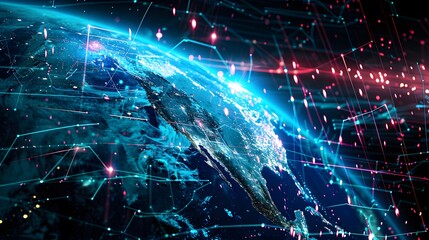 Digital world globe, concept of global network and connectivity on Earth, high speed data transfer and cyber technology, information exchange and international telecommunication	