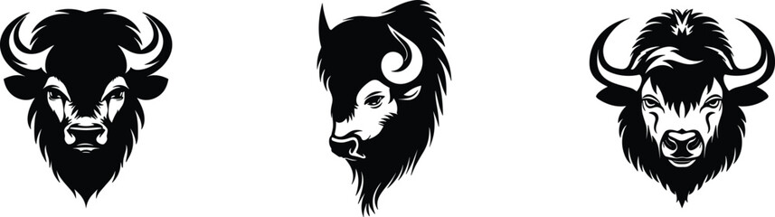 Obraz premium Set of angry bull head, vector illustration.