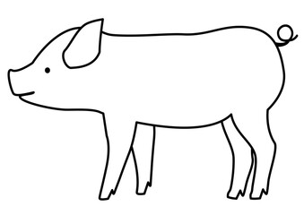 Line drawing of a piglet seen from the side