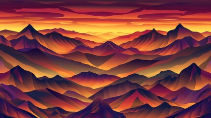Majestic Sunset Over Rugged Mountain Peaks Digital Art