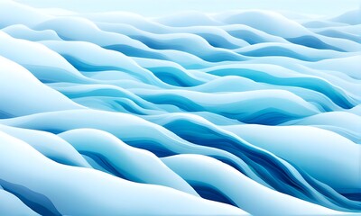 Fototapeta premium Water snow wavy abstract isolated background for copy space text. Blue frozen ocean flowing motion. Watercolor effect snow storm backdrop. Snowy holiday travel winter cartoon