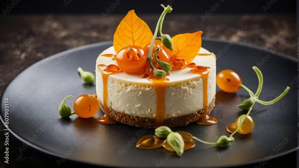 Wall mural beautiful cheesecake with physalis a restaurant