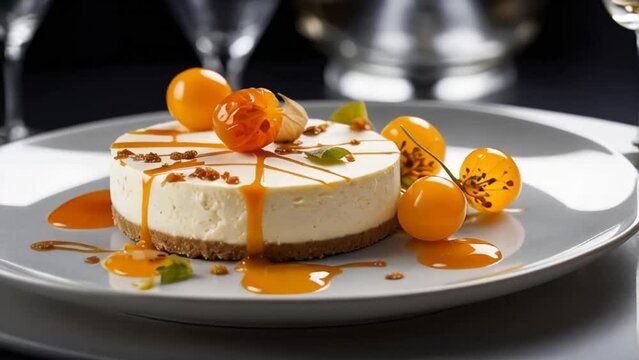 Beautiful cheesecake with physalis a restaurant

