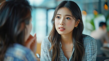 Two young Asian women are doing lively consulting and analysis work in the office to refine marketing and investment plans for pitching new startup project ideas.