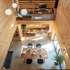 modern open space office on wooden house