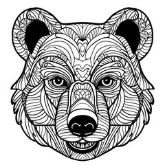 bear face line draw design, white background