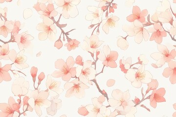 A seamless pattern of delicate cherry blossoms dancing in the wind