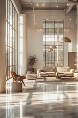 Sleek, minimalist showroom with high ceilings