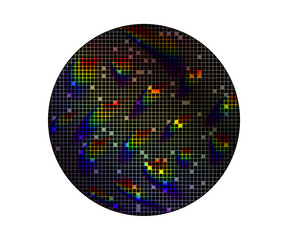 Poly crystalline silicon wafer with microchips and rainbow highlights on white. Microelectronic device for manufacturing integrated circuits. Vector illustration
