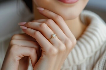 Close-Up of Woman's Hand with Elegant Gold Celtic Knot Ring