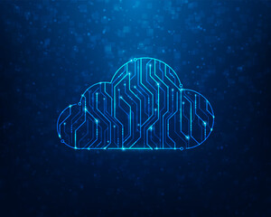 cloud computing data line circuit, technology digital on blue background. cloud storage network online. vector illustration hi-tech design.