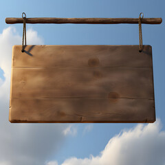 Digital technology empty wooden sign hanging photorealistic