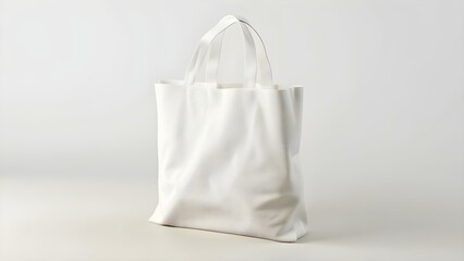 Mockup of white cotton eco tote bag on isolated white background. Concept Mockup Design, Eco-friendly Tote Bag, White Cotton Material, Isolated Background