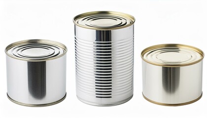 Different sizes of Tin Cans Mockups for canned foods - A close-up isolated on white background