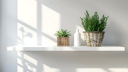 White floating shelf for home organization and storage on the wall. Concept Floating Shelves, Home Organization, Wall Storage, Interior Decor, White Color