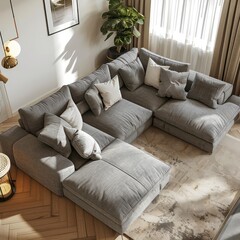 grey sofa on living roomtop view