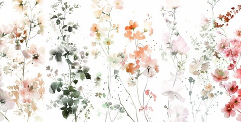 Floral illustration from wildflowers, abstract plants and branches, watercolor illustration for background, textile, wallpapers or floral decorative print