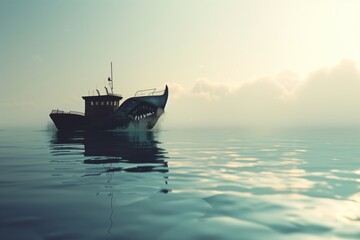 Obraz premium illustration of a sea monster and a fishing vessel