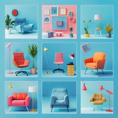 iconic virtual home, pixelated icons, pastel backgrounds