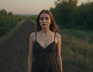 Ritratto in controluce di una donna con sguardo contemplativo e lineamenti delicati.
