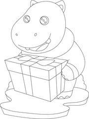 Hippo Christmas Package Animal Vector Graphic Art Illustration