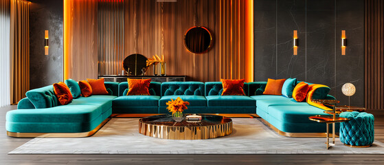 Stylish Living Room with Modern Furniture and Elegant Carpet, Contemporary Home Interior Design