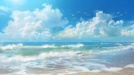 Blue sea and blue sky: Seaside beauty depicted by digital art