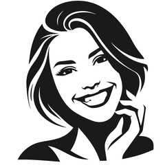 Woman Siling face vector silhouette isolated on white background