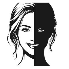 Woman Siling face vector silhouette isolated on white background