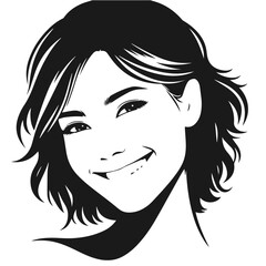 Woman Siling face vector silhouette isolated on white background