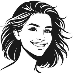 Woman Siling face vector silhouette isolated on white background