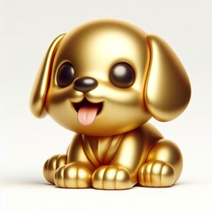 Obraz premium a 3d gold puppy with happy face, white background