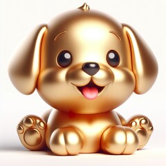 Naklejka premium a 3d gold puppy with happy face, white background