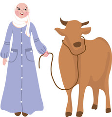 Woman buying cow for sacrifice islamic holy day of Eid al-Adha