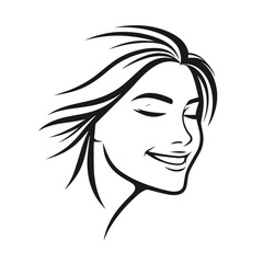 Woman Siling face vector silhouette isolated on white background