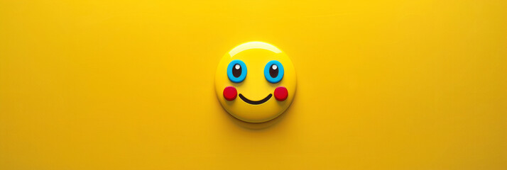 Bright yellow background with a cheerful emoji face